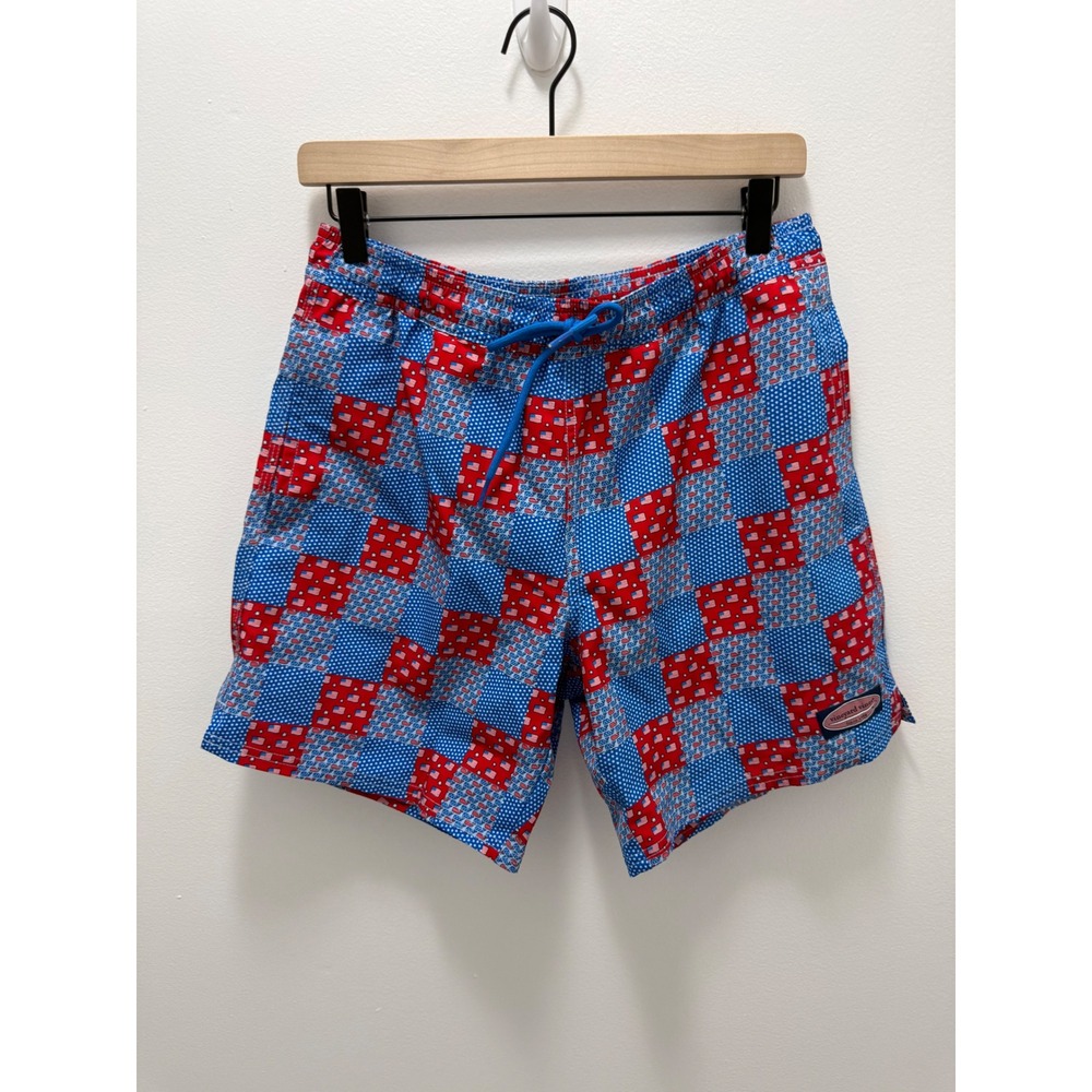 Vineyard Vines Mens Americana Patchwork Chappy Swim Trunks Blue Red S 1M001518